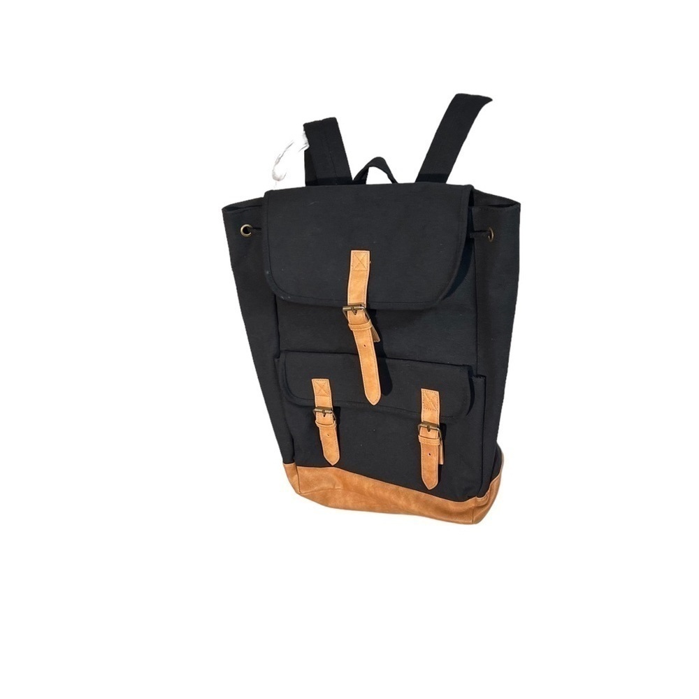 DSW Black Canvas Backpack with Brown Trim